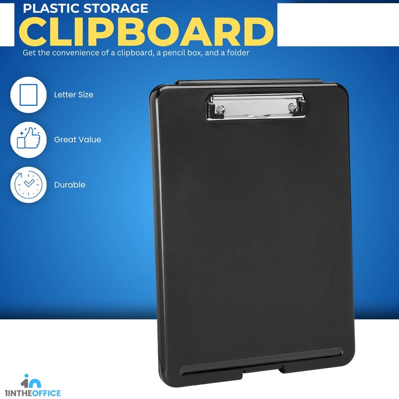 1InTheOffice Plastic Storage Clipboard Letter Size, Plastic Clipboard with Low Profile Clip, Storage Clipboard, Black - Image 2